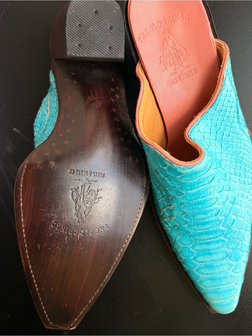 Old Gringo Turquoise Exotic Leather Mule Heels - Picture 5 of 8